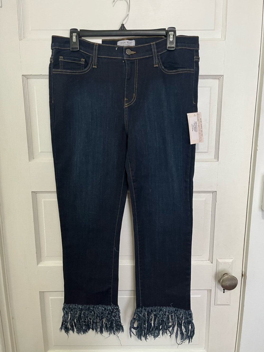 Judy Blue Dark Indigo Frayed Hem Cropped Jeans